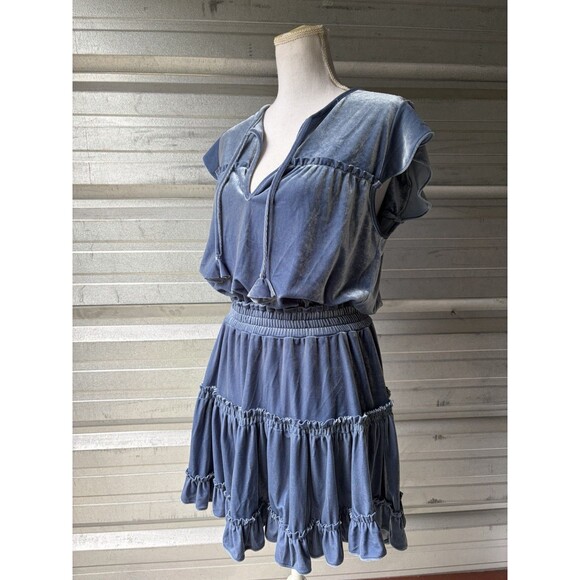 MISA Velvet Dress Blue Tiered Ruffles Tassels Size Medium NWT - Picture 13 of 15